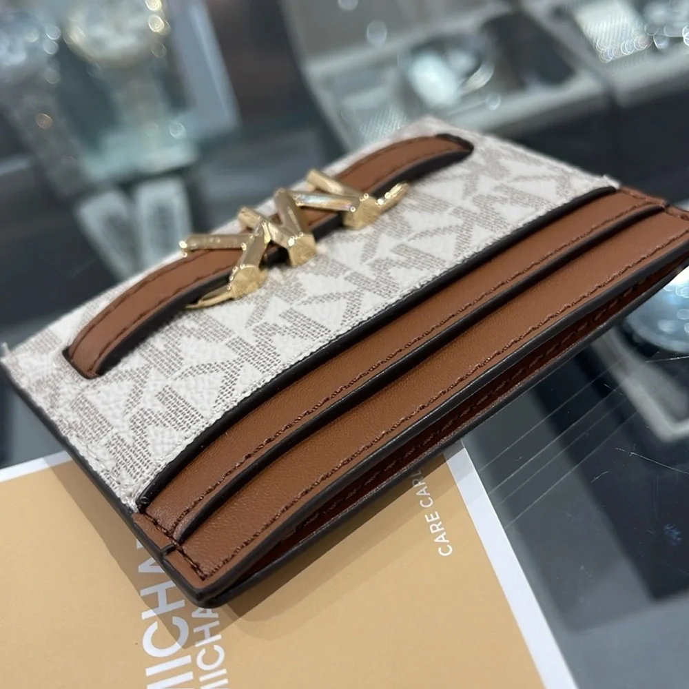 MICHAEL KORS Reed Large Card Holder Case Wallet Vanilla MK Signature NWT
